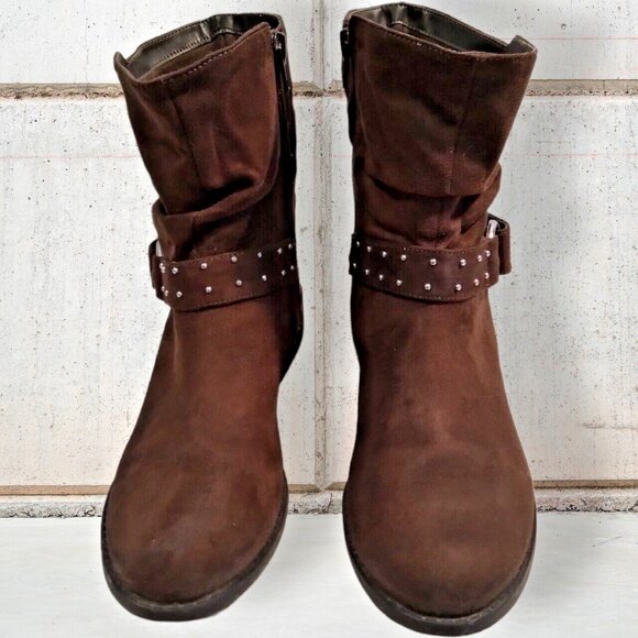 American Eagle Boots Womens Size 7 Ankle Brown Beaded Studs Faux Leather Boots - Picture 10 of 14